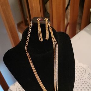 Gold-Tone Multi Strand Necklace and Tassel Earrings Set - Women Jewelry